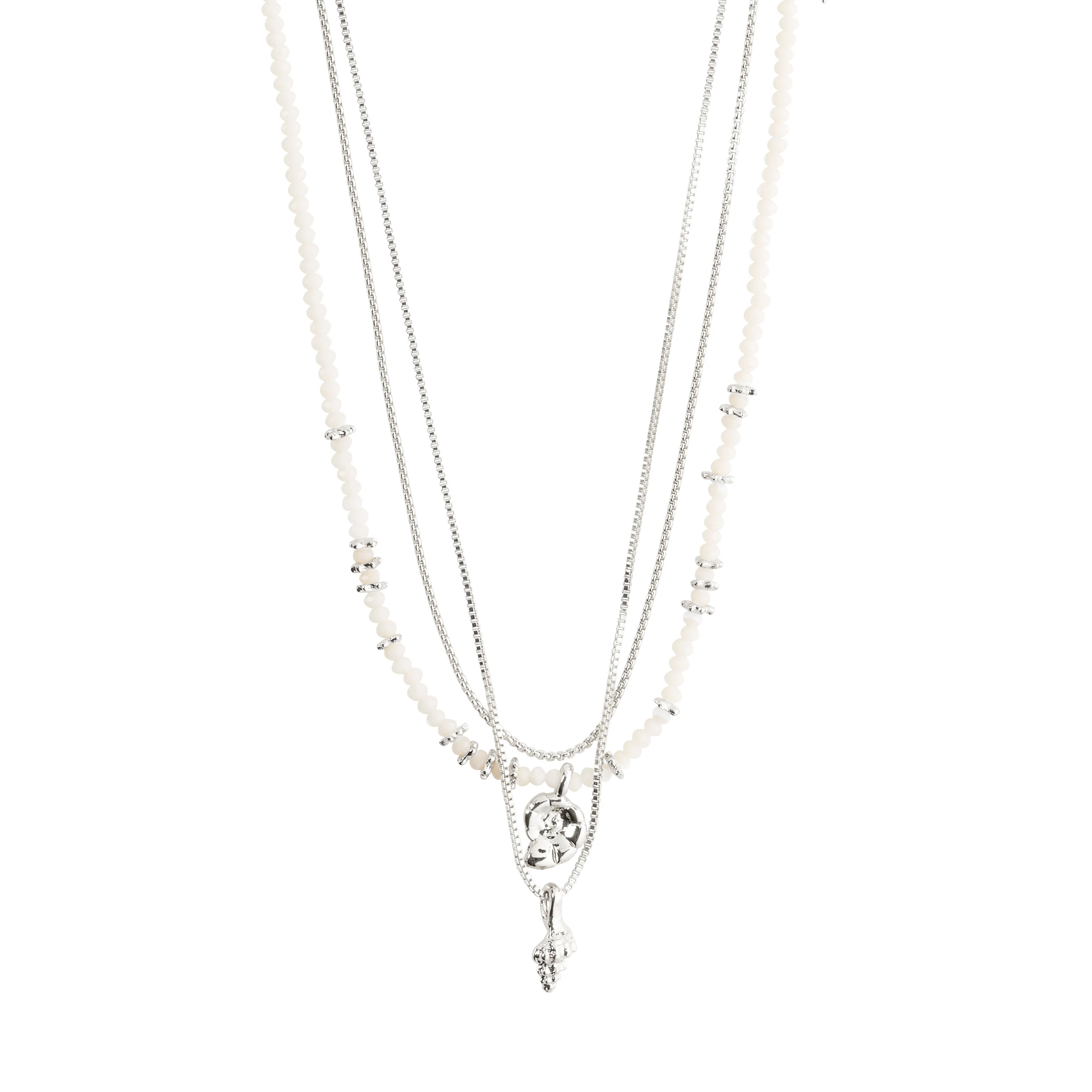 SEA necklace, 3-in-1 set, white/silver-plated