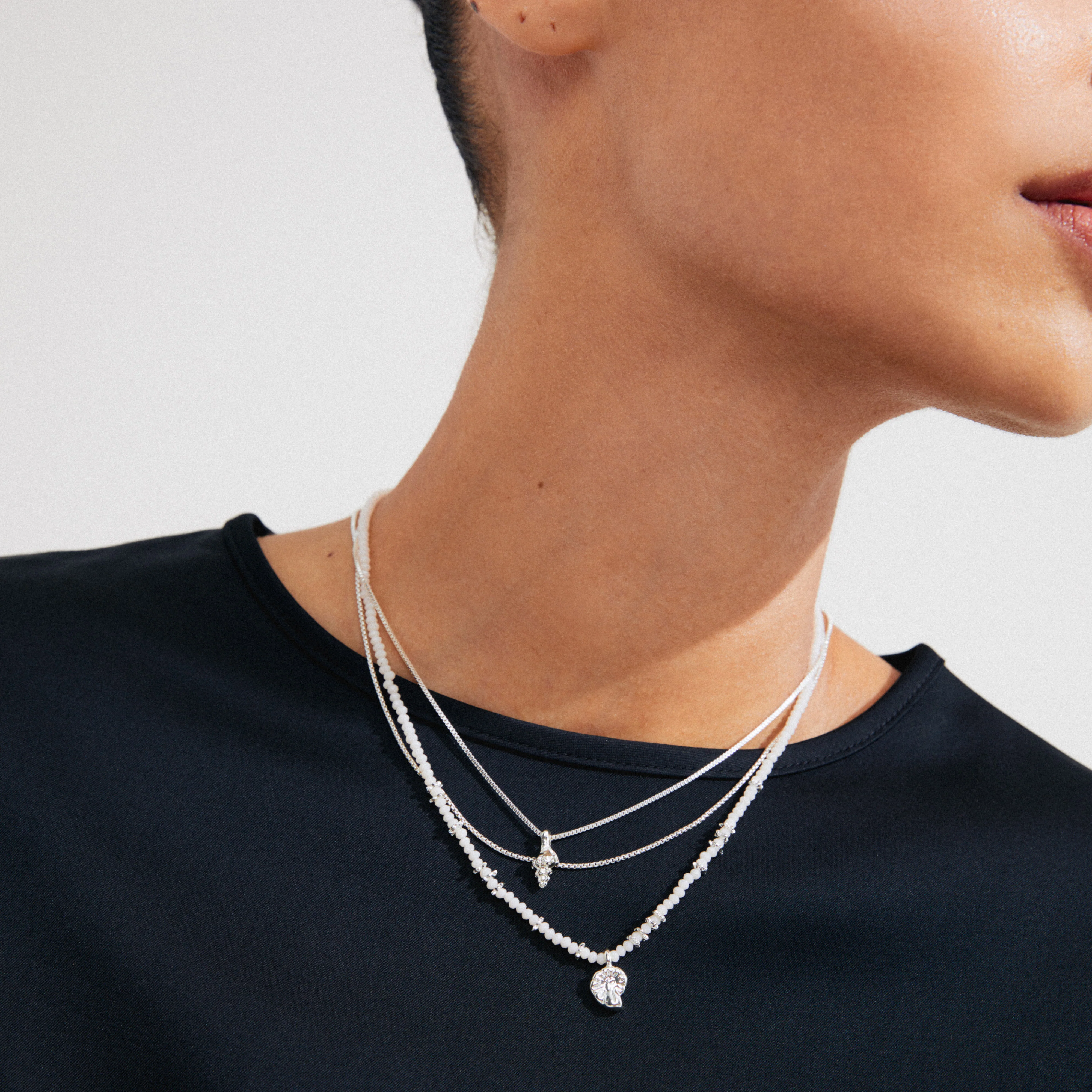 SEA necklace, 3-in-1 set, white/silver-plated - Image 3