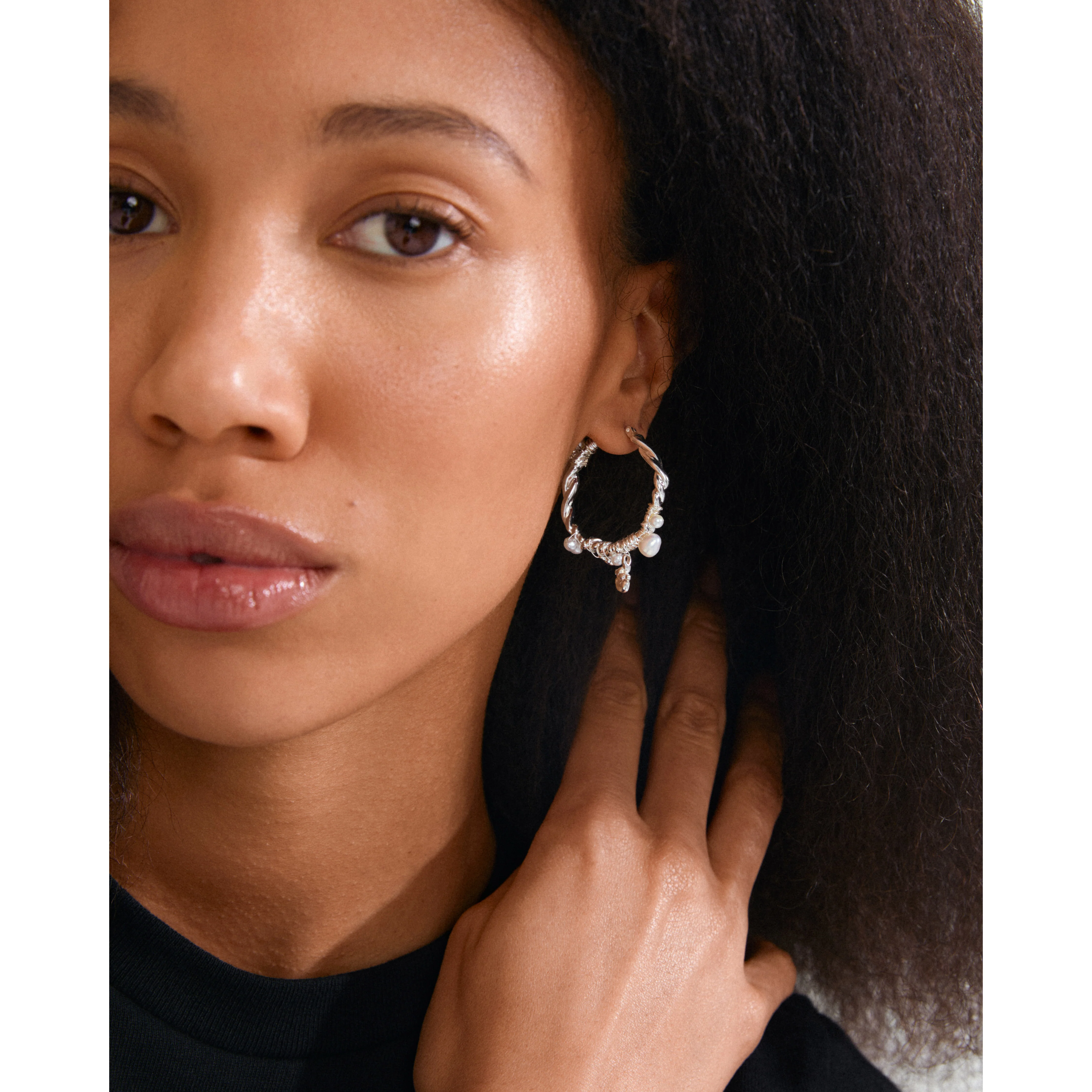 ANA pearl & crystal hoops silver-plated - Image 2