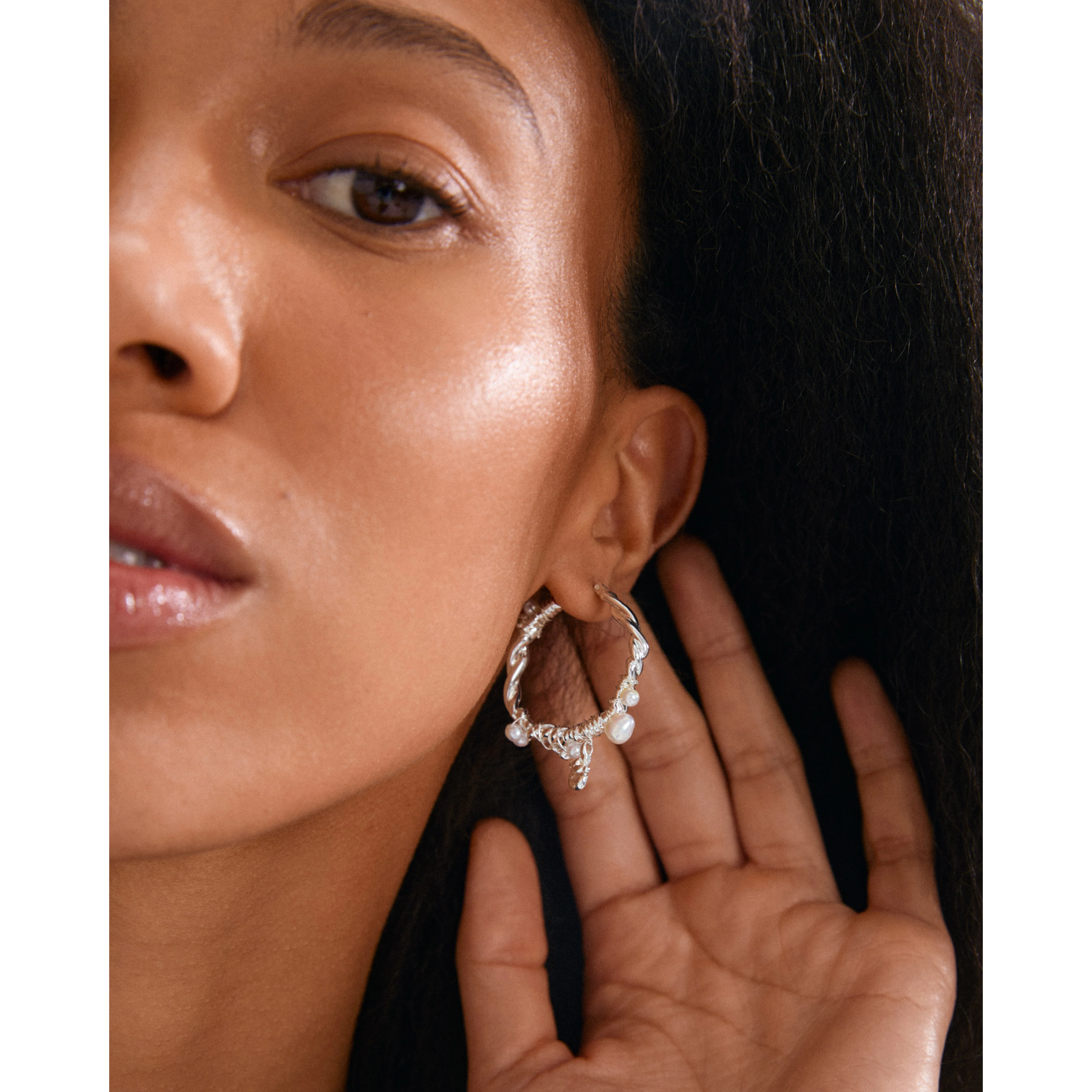 ANA pearl & crystal hoops silver-plated - Image 3