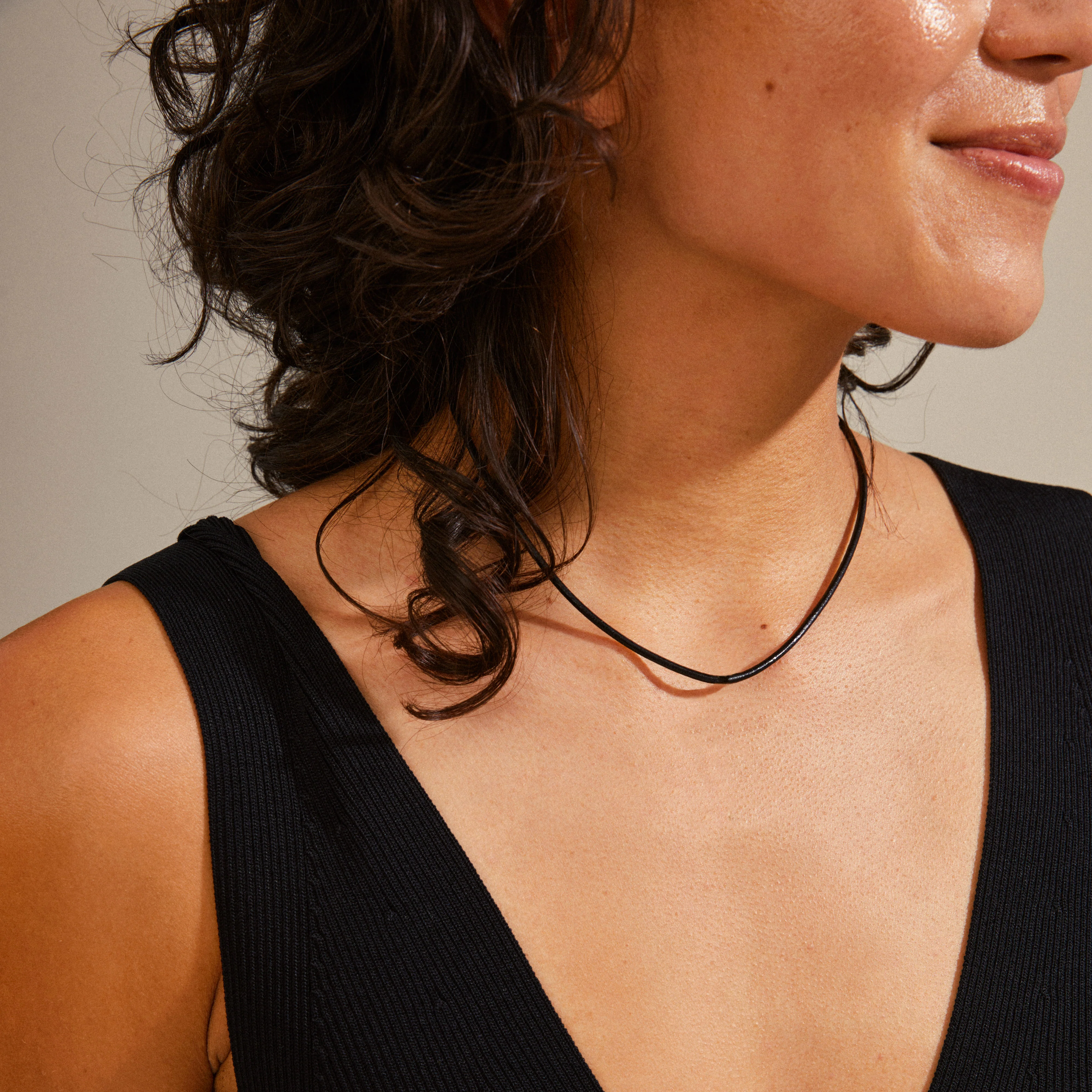 CHARM leather cord necklace, black/silver-plated - Image 2