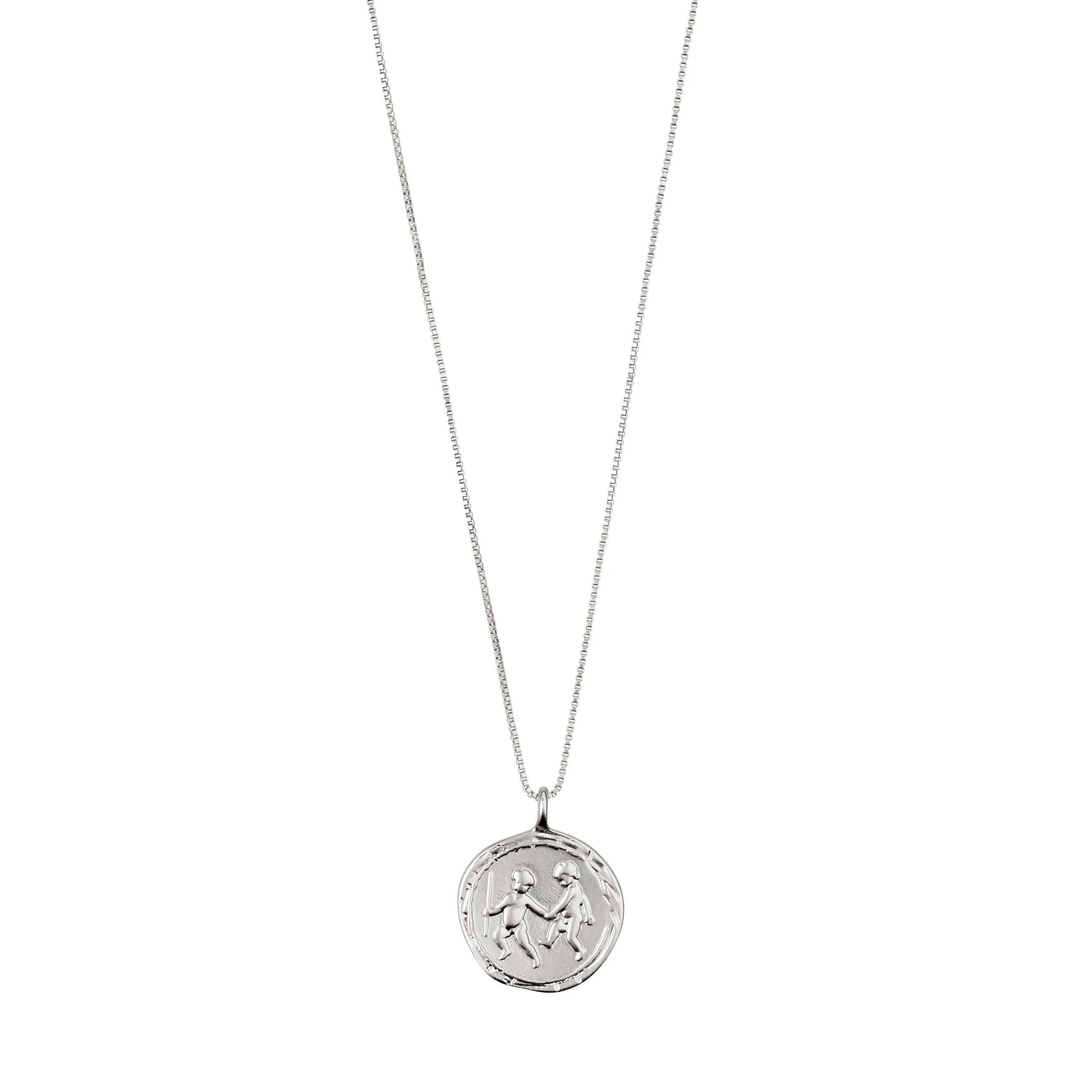 GEMINI Zodiac Sign Coin Necklace, silver-plated