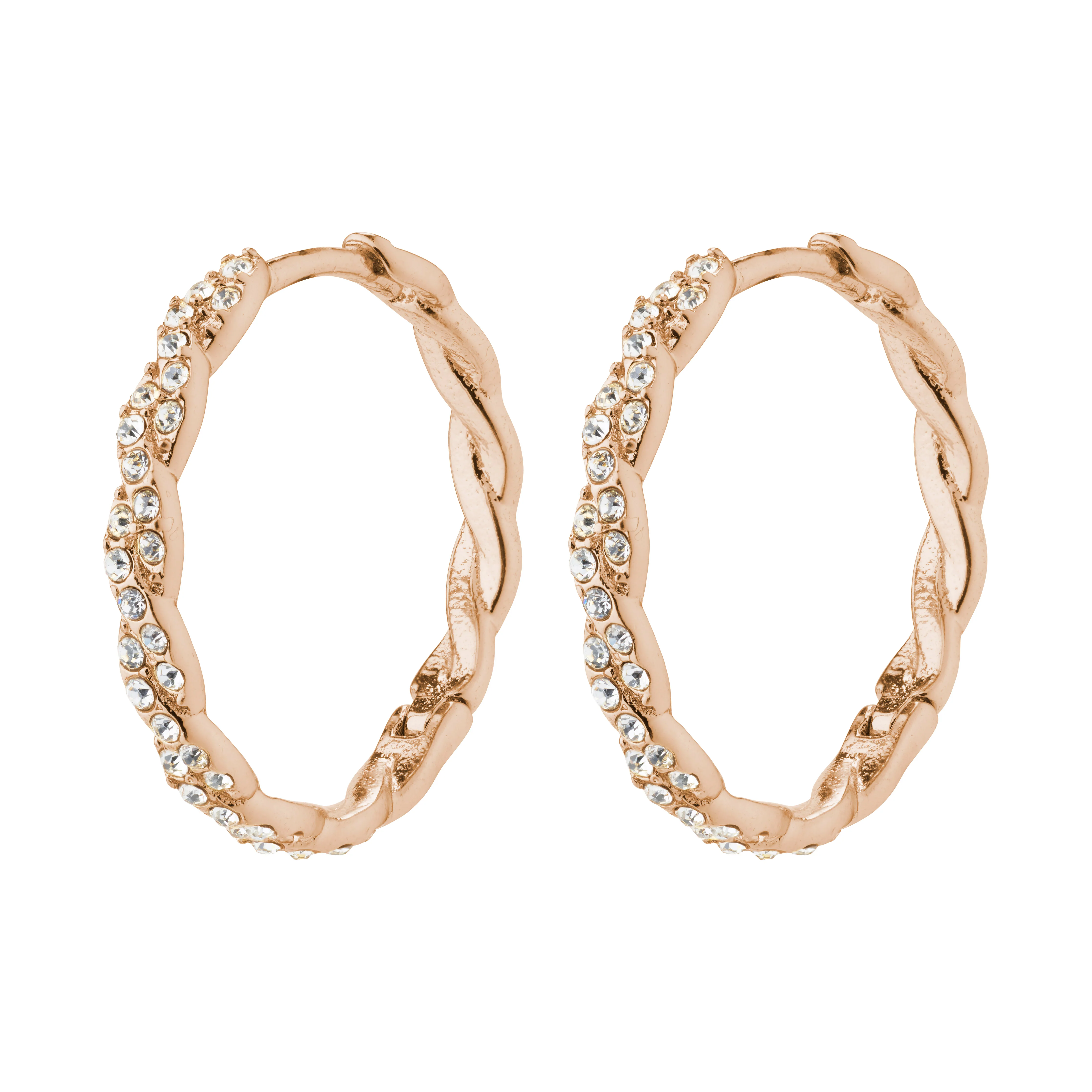 EZO twirled crystal hoops rosegold-plated