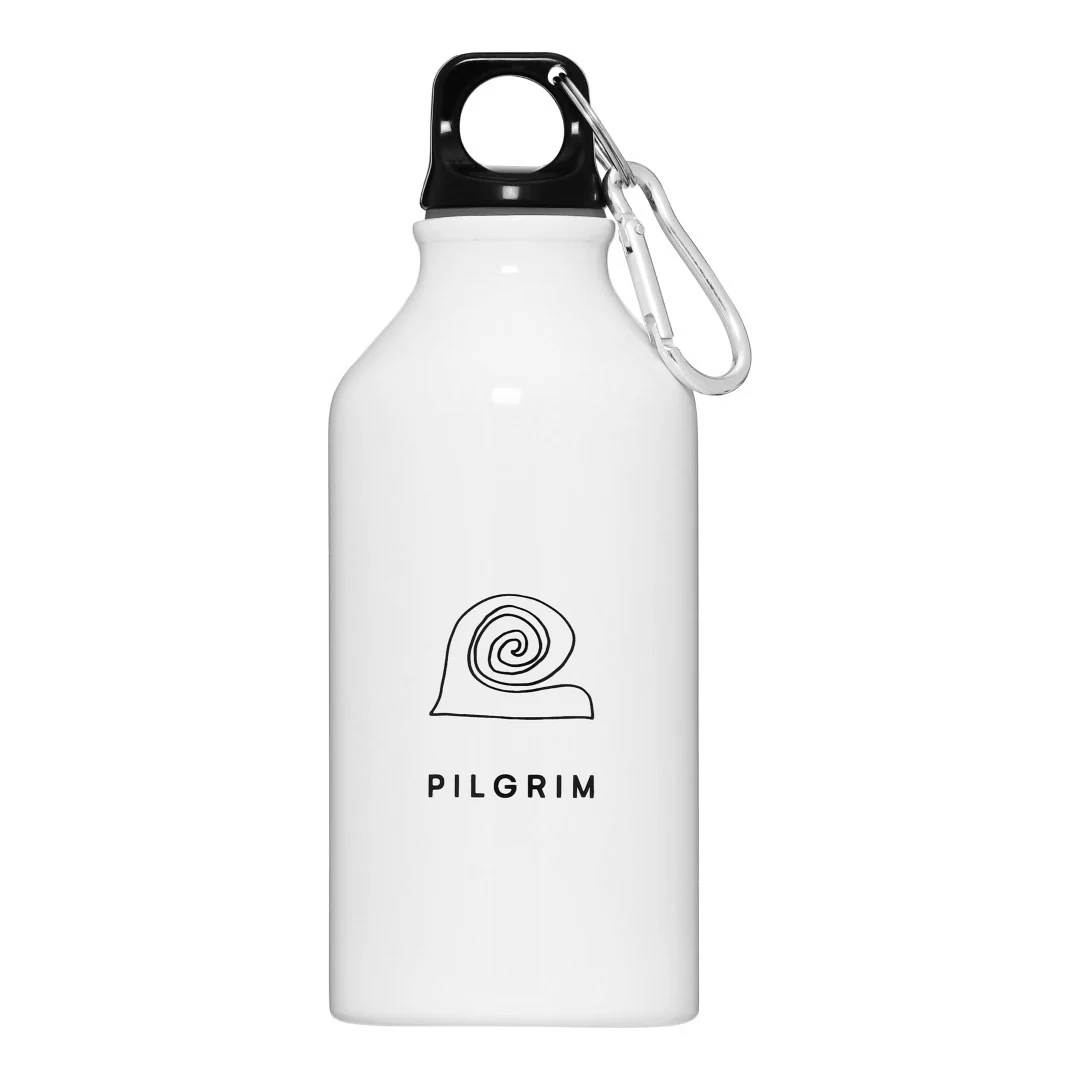 Aluminium bottle 400 ml - white with Pilgrim logo