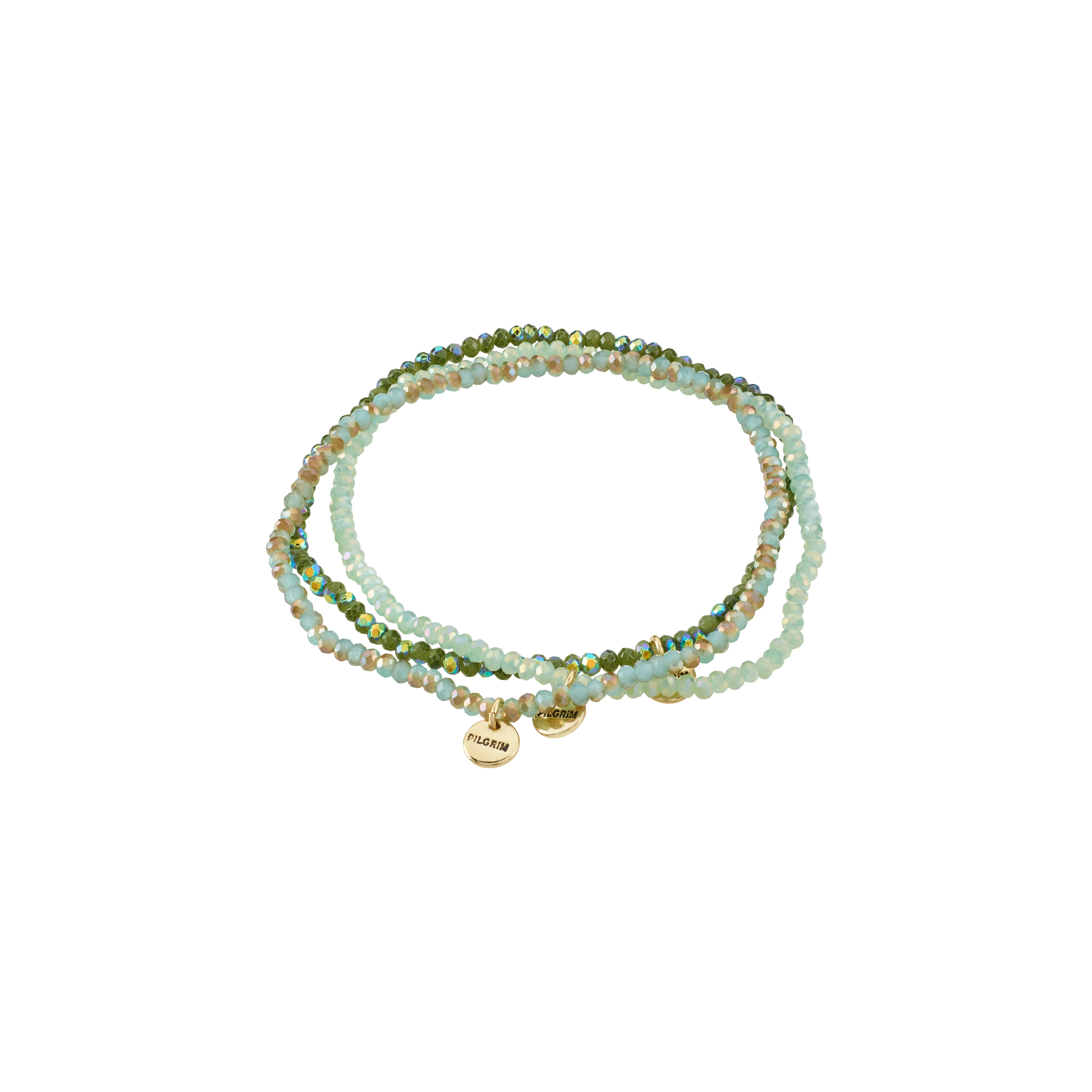 INDIGO 3-in-1 bracelet set, green/gold-plated