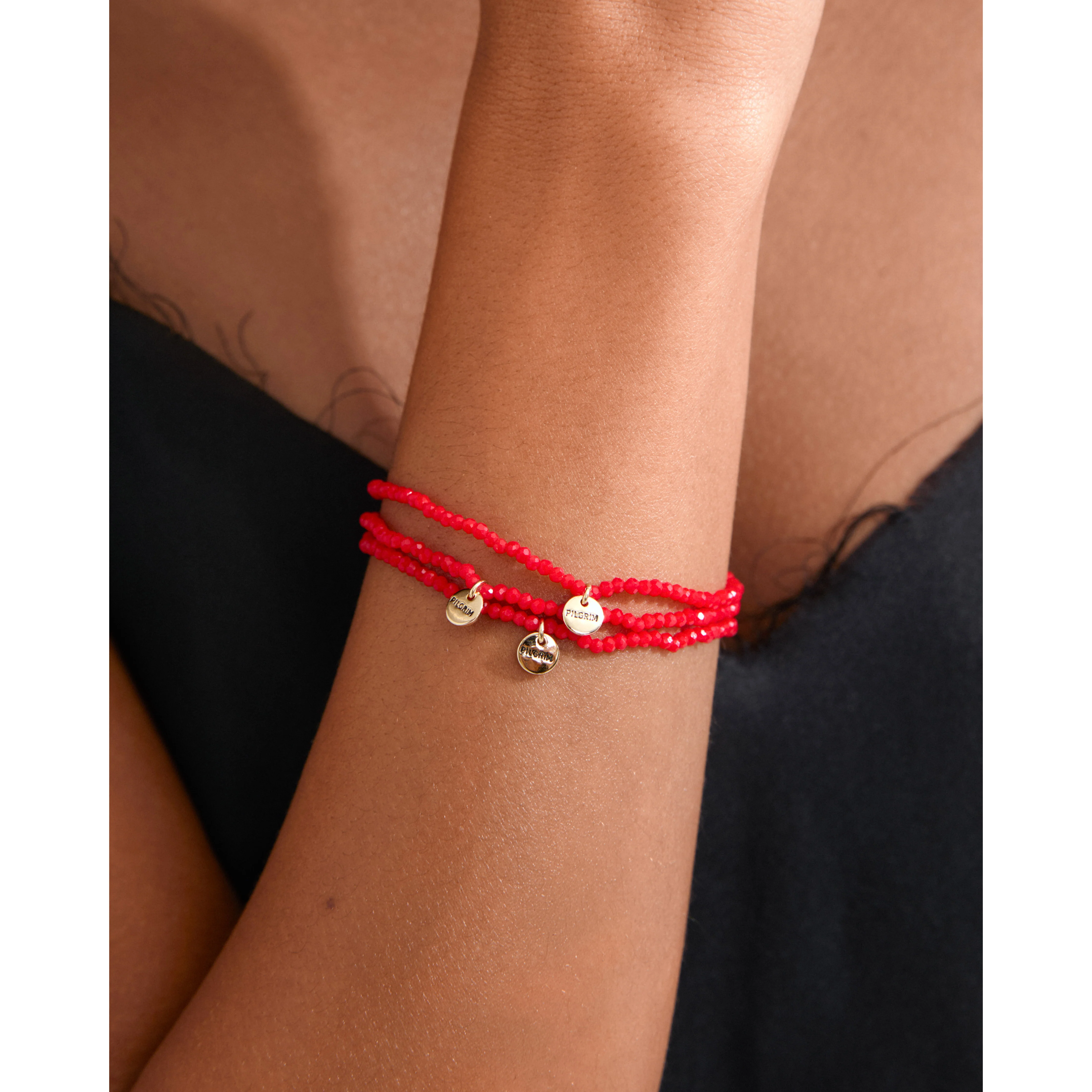 INDIGO 3-in-1 bracelet set, red/gold-plated - Image 3